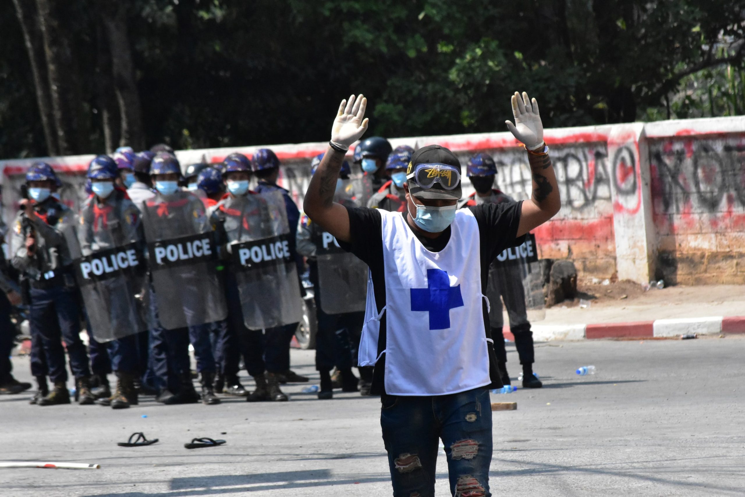 Crackdown on pro-democracy protesters in Taunggyi, Myanmar in March 2021.